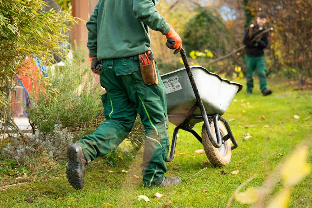 A man pulling a wheelbarrow