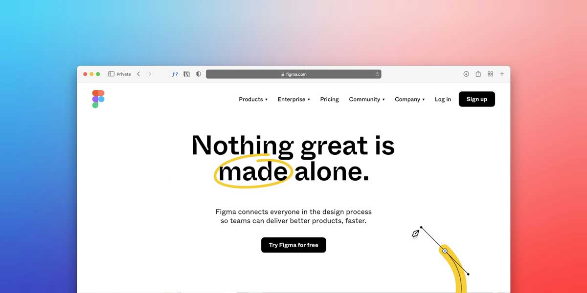 A computer screen with the words nothing great is made alone