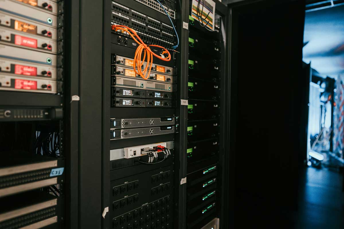 A rack of servers in a server room