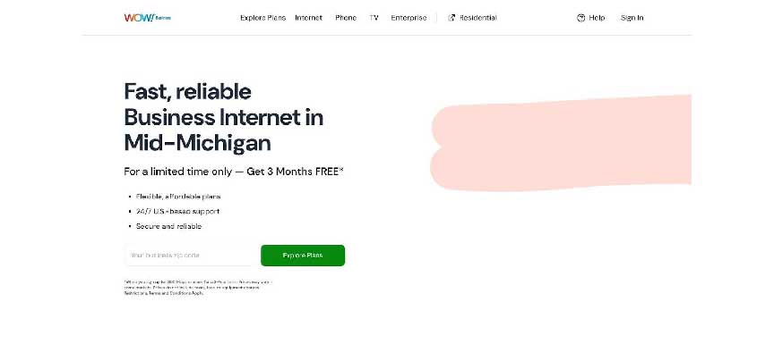 Business Mid-Michigan fiber internet page screenshot