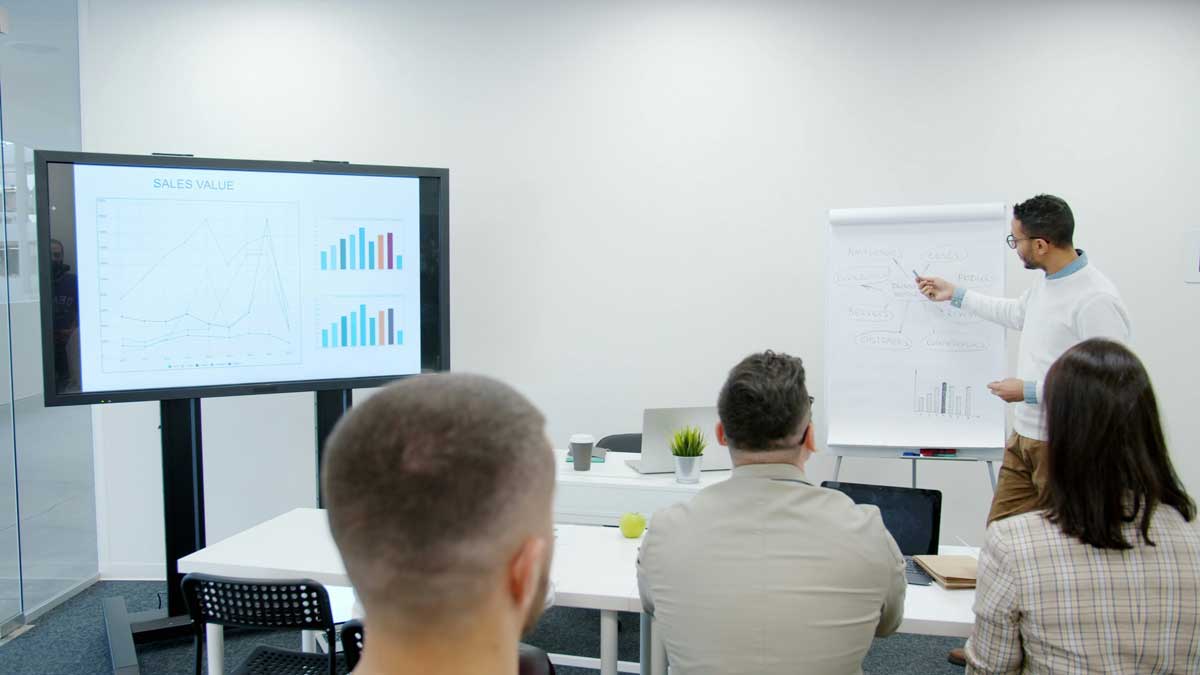 Group of people men and women are applauding to business trainer