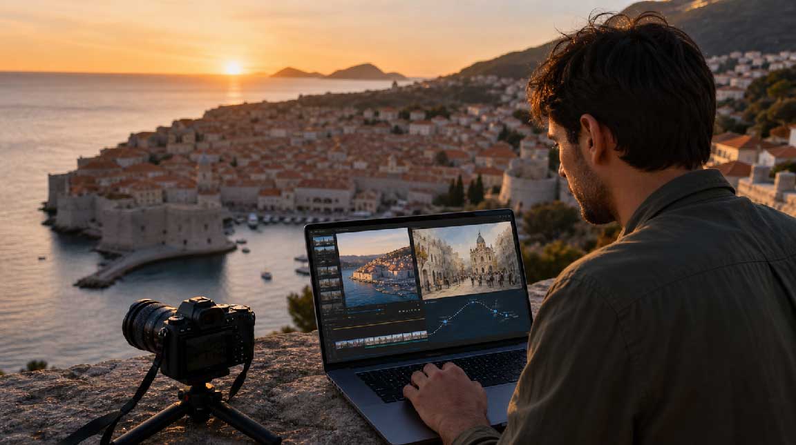 Travel creator combining authentic destination footage with AI-generated supporting visuals