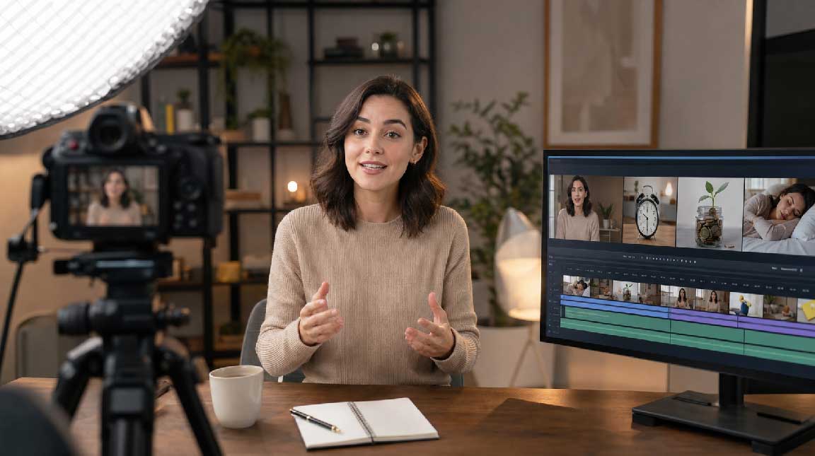 Knowledge creator combining a real talking-head video with AI-generated B-roll