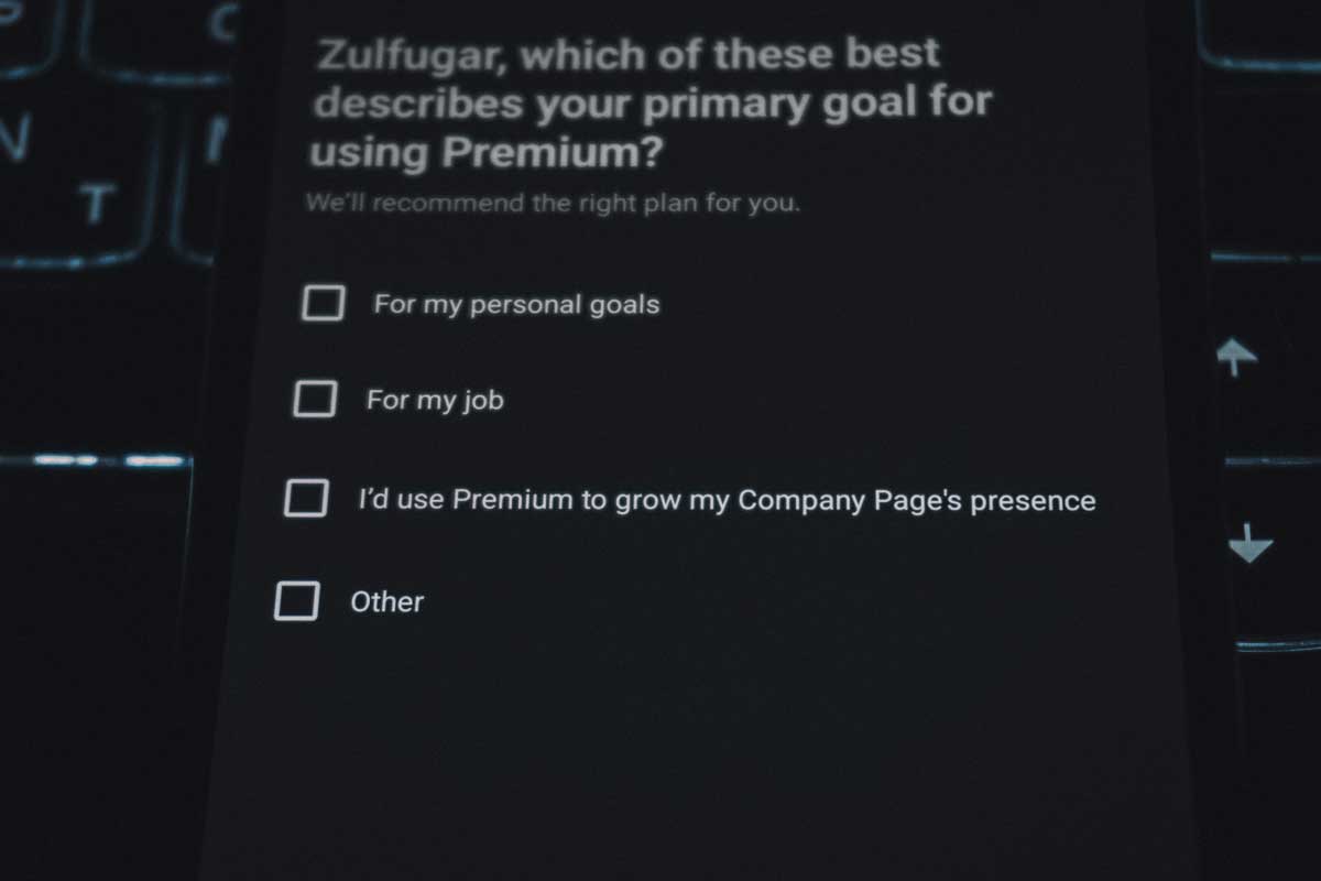 Survey asking about premium subscription