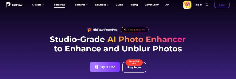 HitPaw FotorPea download page for installing the image enhancer