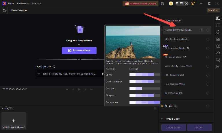 Select AI models in HitPaw VikPea for video enhancement