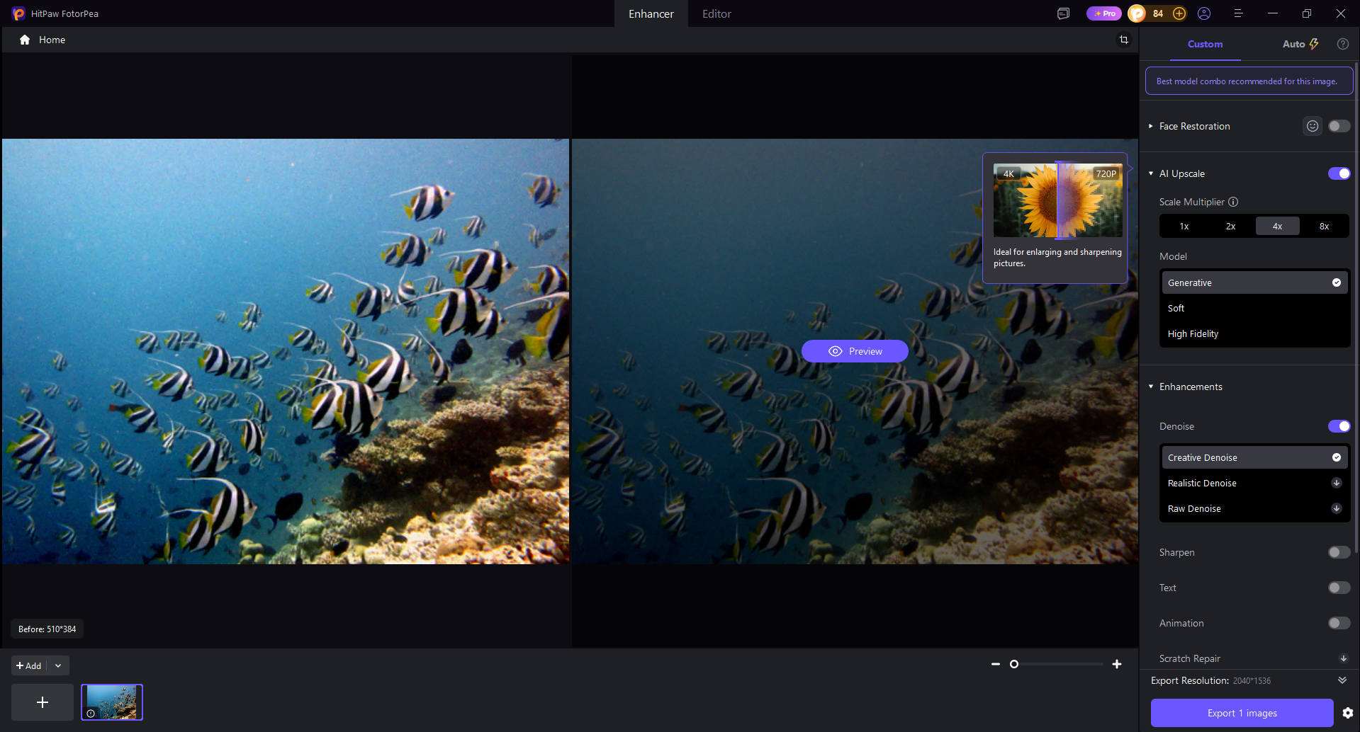 HitPaw FotorPea AI upscaling tool for enhancing low-resolution images