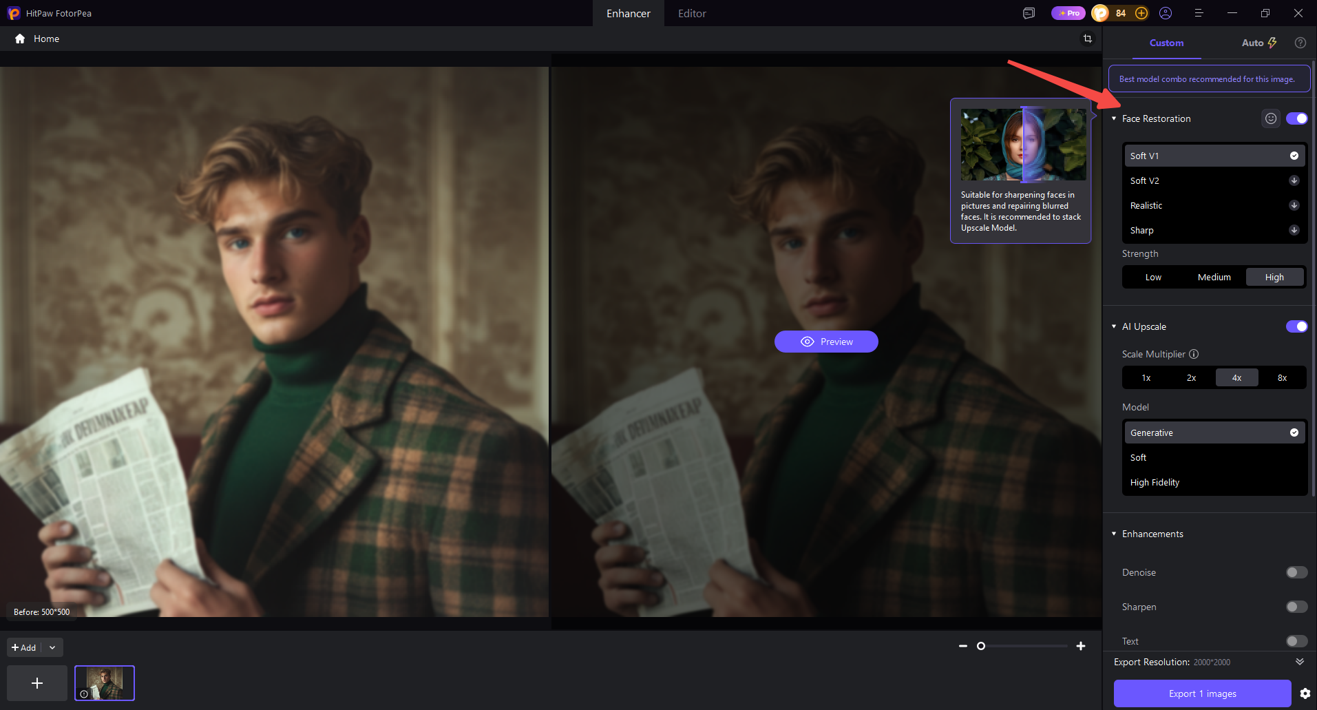 HitPaw FotorPea AI face restoration tool for improving portrait details