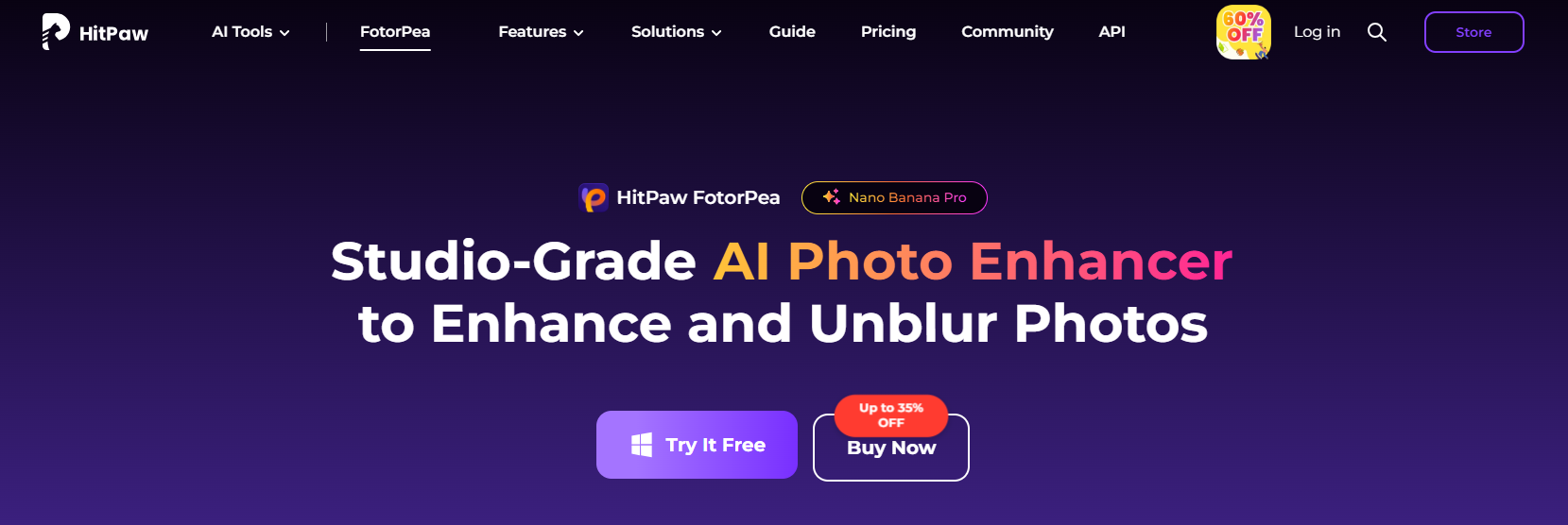 HitPaw FotorPea download page for installing the image enhancer