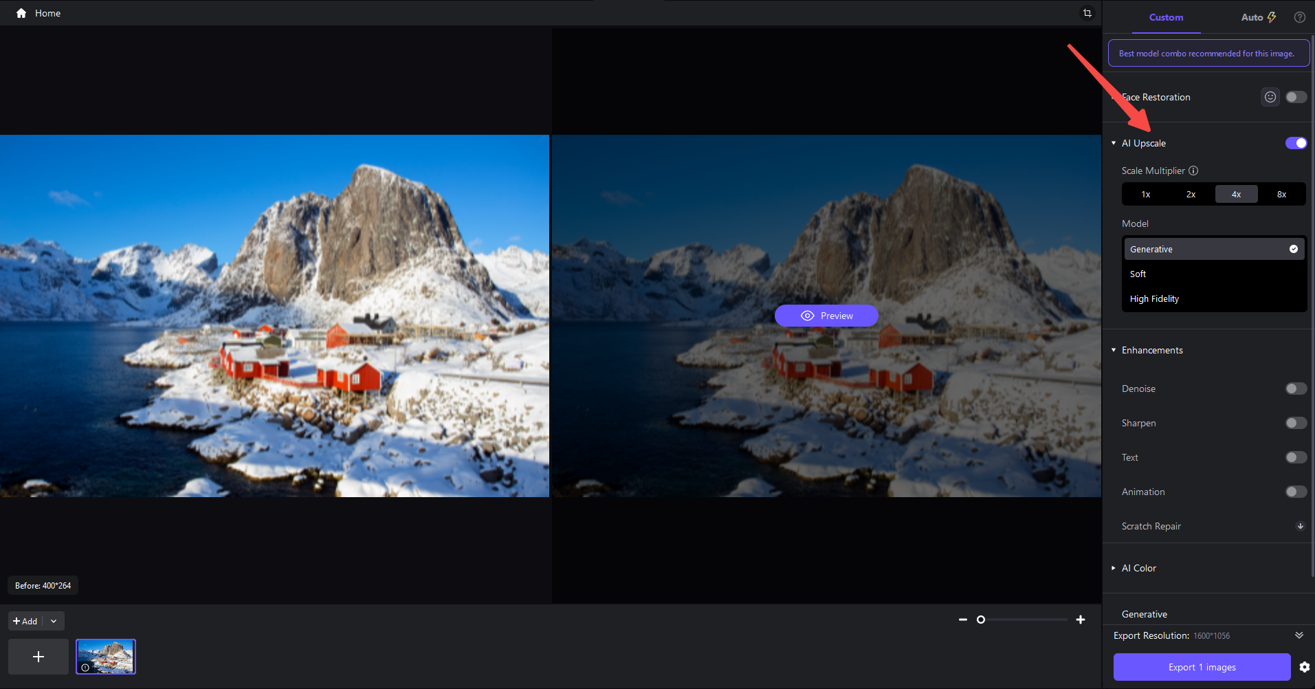 HitPaw FotorPea interface showing different image enhancement features