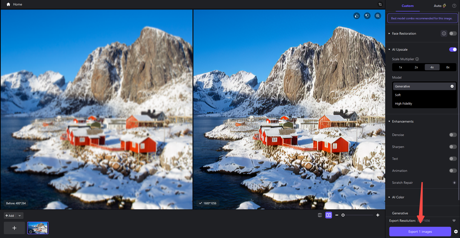 HitPaw FotorPea interface for exporting the enhanced image
