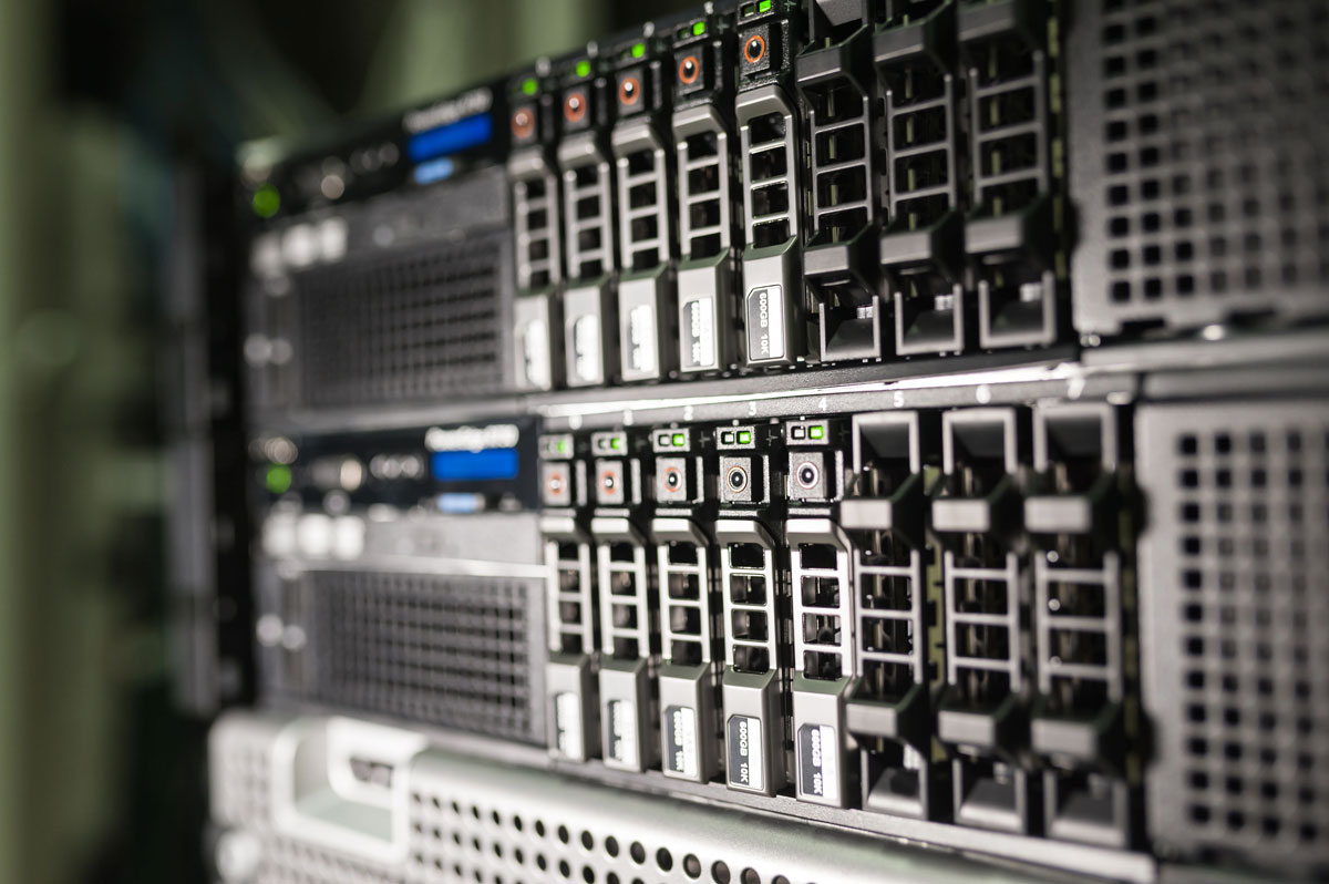 Close-up of server equipment in a modern data center highlighting technology infrastructure