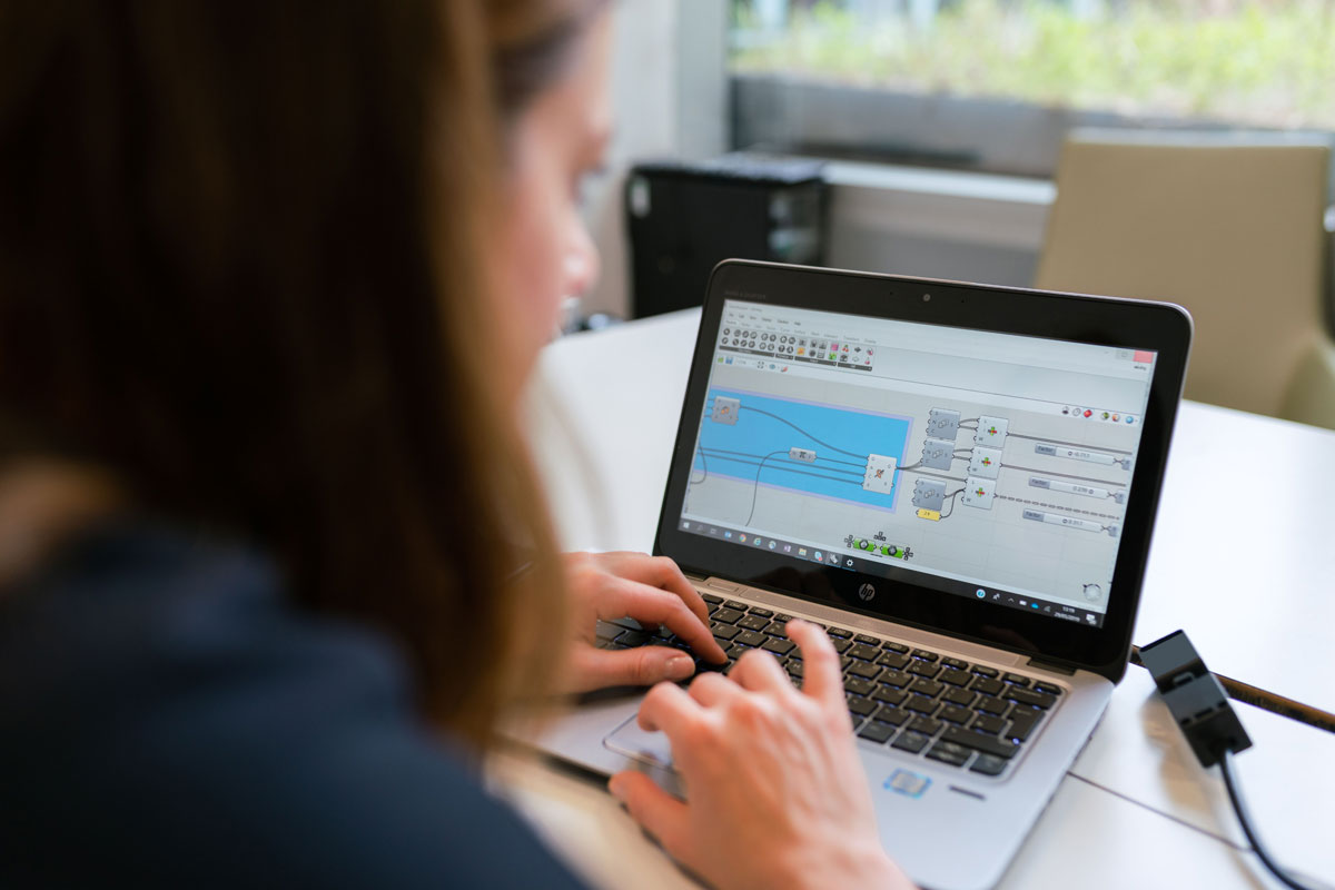 A woman engineer focuses on software analysis using a laptop indoors