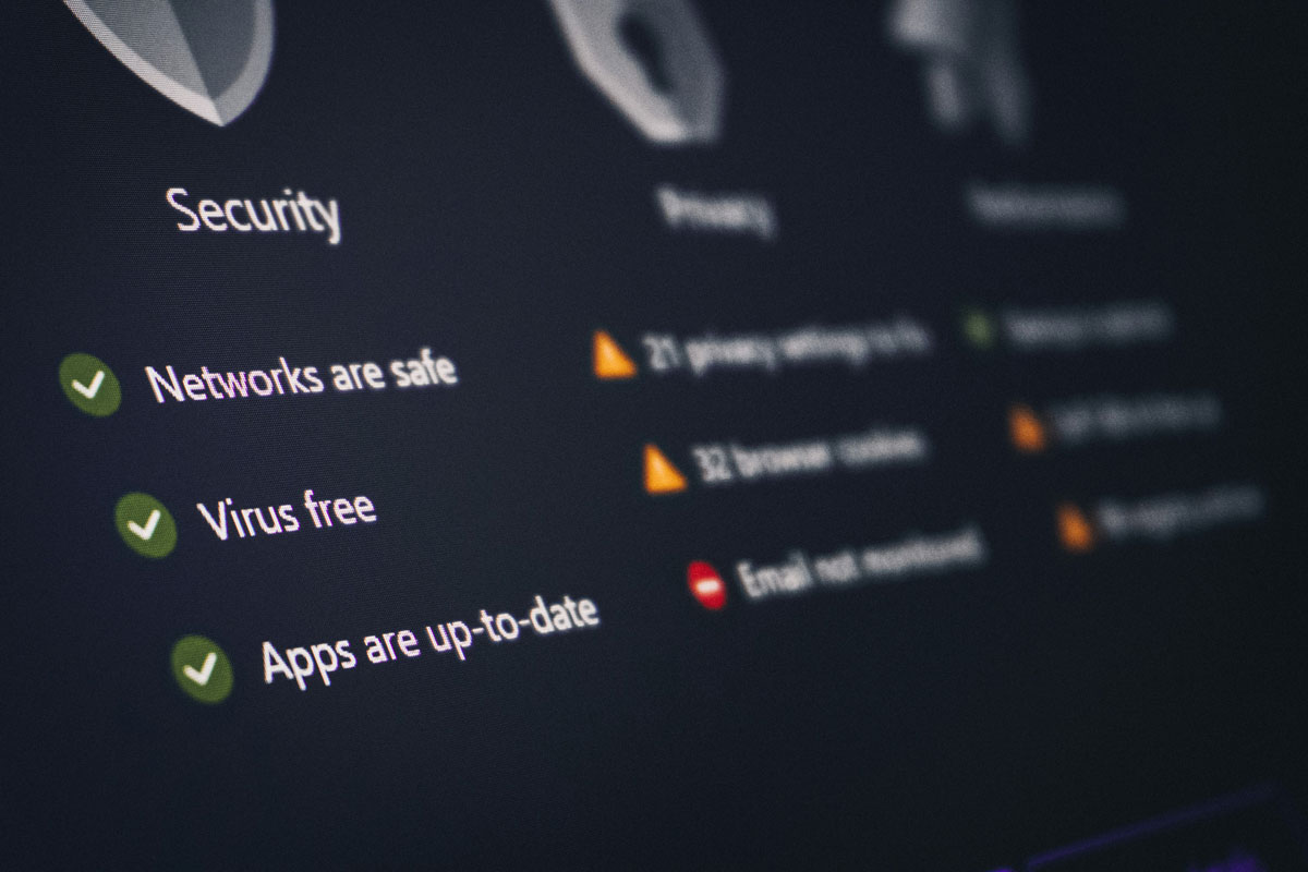 A security and privacy dashboard with its status