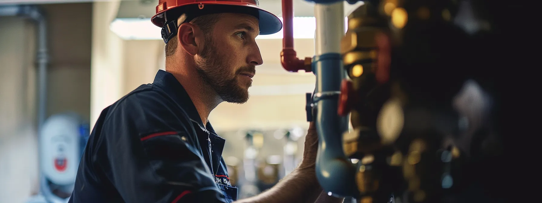 a plumber inspects pipes in a home, ensuring optimal plumbing health.